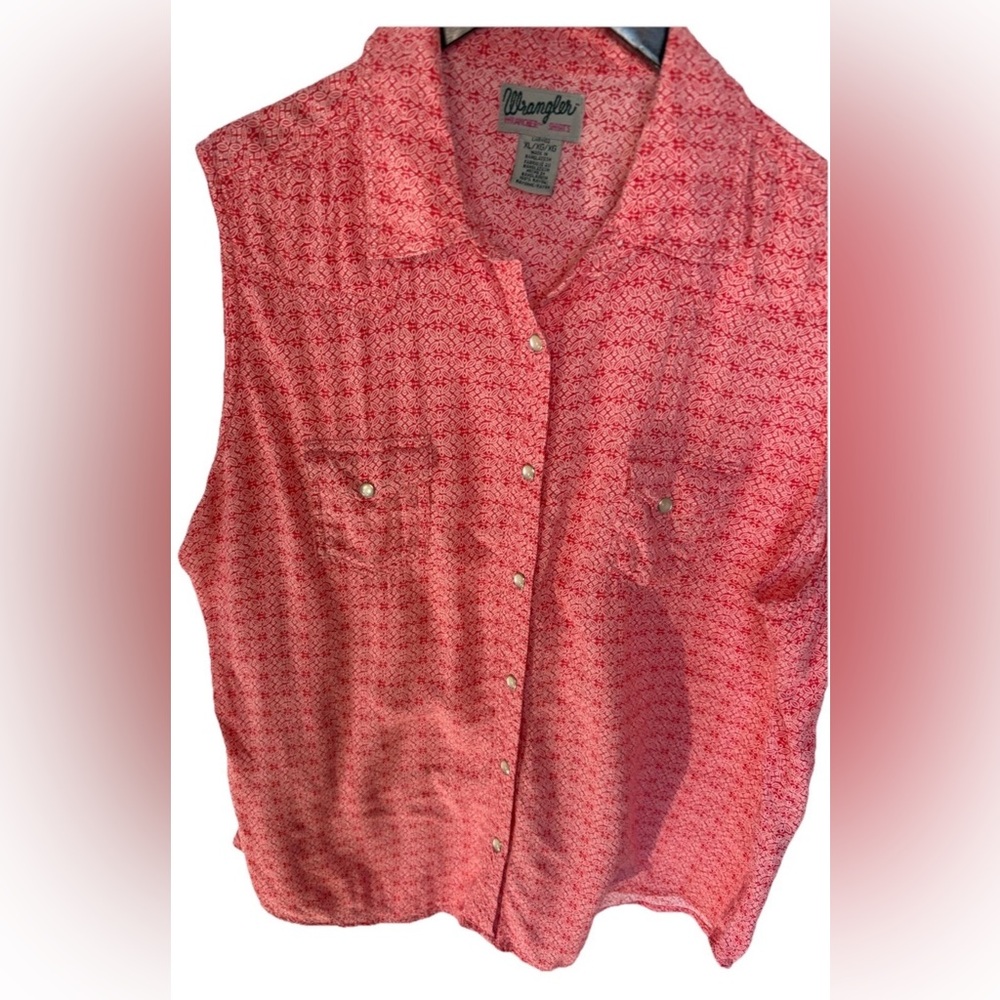 Wrangler Pearl Snap Sleeveless Women's Button Up Top Red White XL